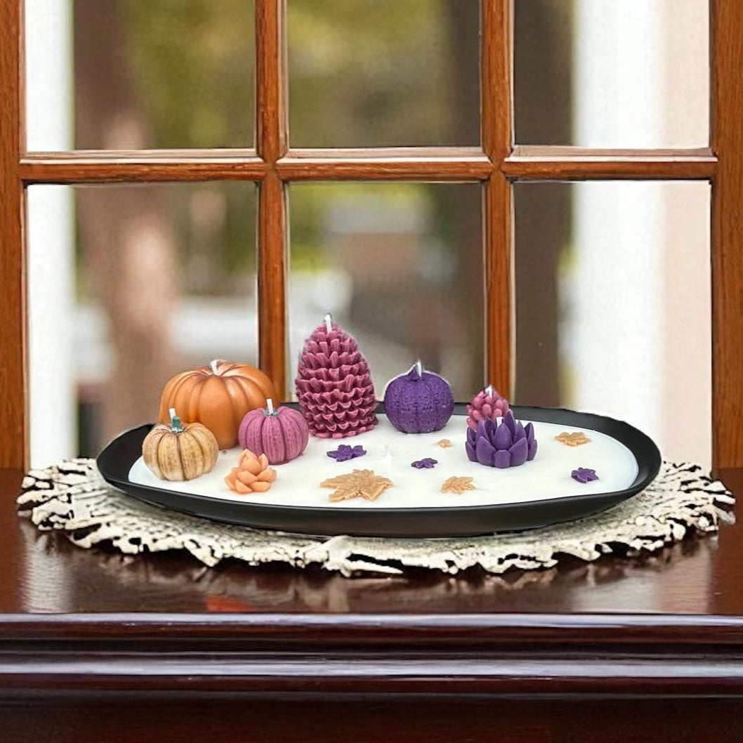 Vela decorativa con detalles otoñales.