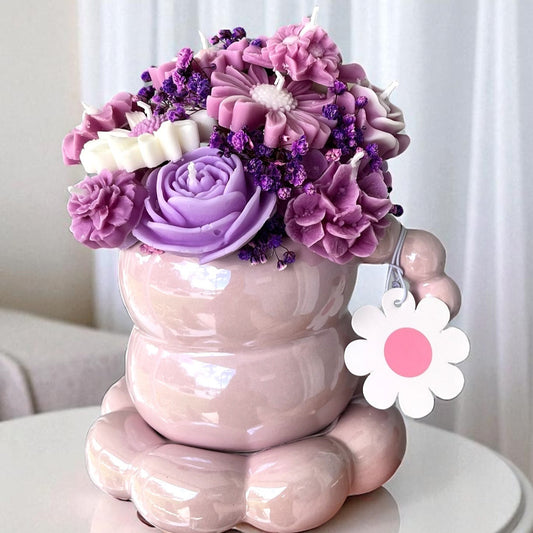 Ramo de Cera en Taza con Plato – Color Malva.