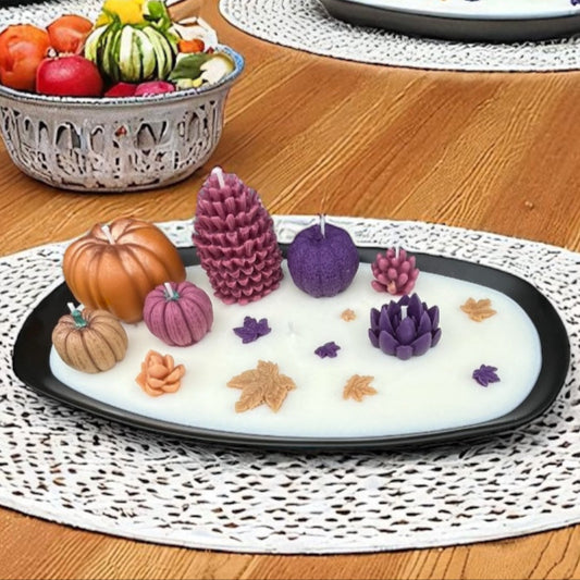 Vela decorativa con detalles otoñales.